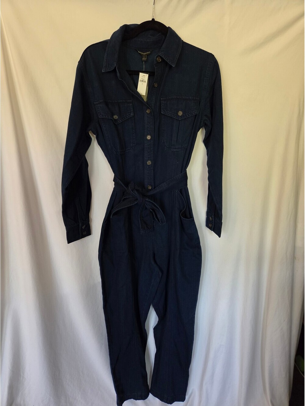 NWT Banana Republic Dark Wash Denim Utility Jumpsuit Long Sleeve Belt Small $170